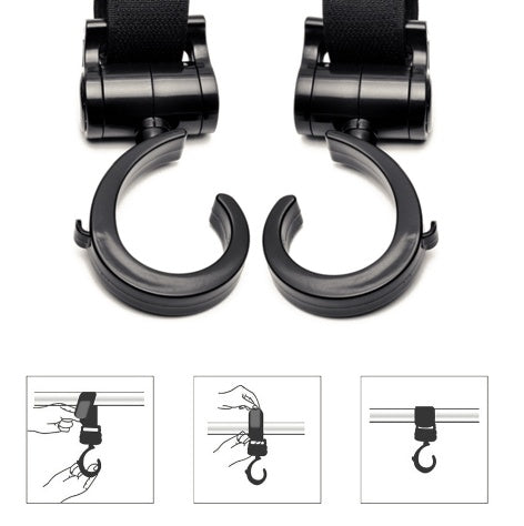 2-Pack Baby Stroller Hooks – 360° Rotating Multi-Purpose Hangers
